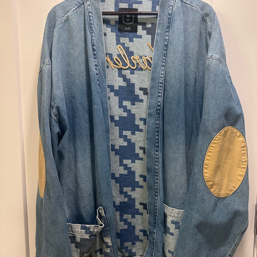 GAP Dapper Dan Blue Denim Jacket with Tan Accents